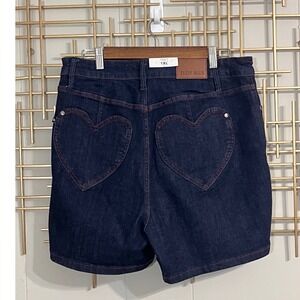 Judy‎ Blue Womens 1XL High Waist Denim Shorts Dark Wash Stretch Heart Pockets
